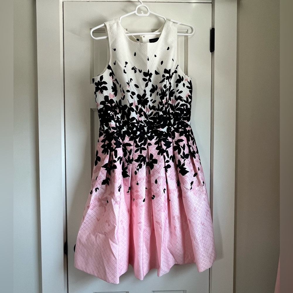Tahari white pink black floral dress
